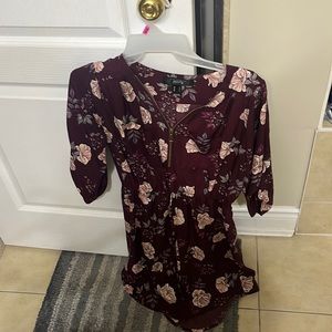 Dark burgundy flower dress 3/4 sleeves